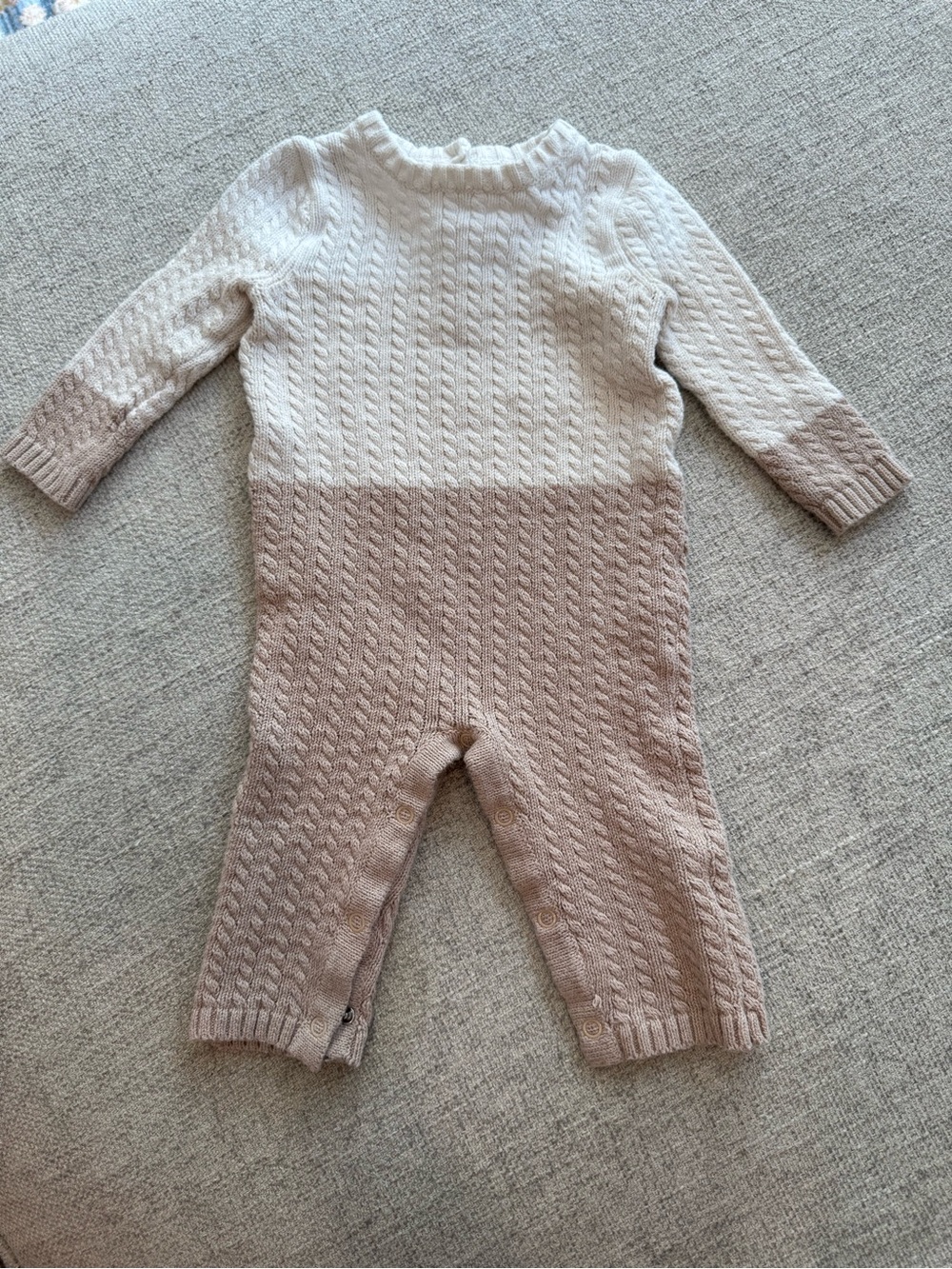 Max Studio Cable Knit Two-Tone Baby One-Piece - Cream & Light Brown